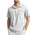 thumbnail image 1 of Besolor Men's Casual Summer T-Shirts Collared Button Short Sleeve Big and Tall Beach Cotton Linen Shirts with Pockets, 1 of 5