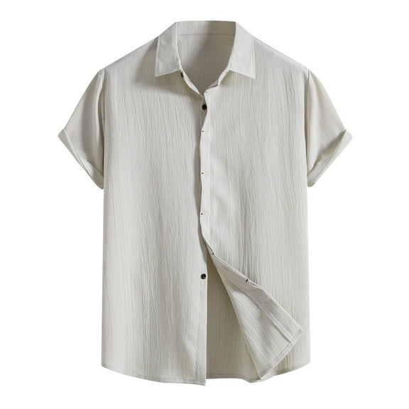 Besolor Men's Cotton Linen Short Sleeve Shirts Casual Lapel Collar Button down Shirt Summer Beach Vacation Tops
