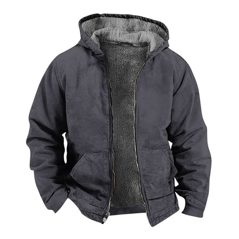Men fleece lined hotsell hooded padded coat