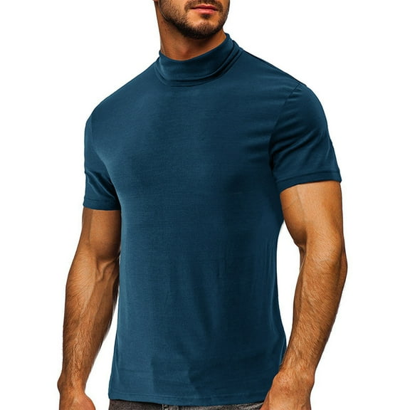 Besolor Men's Half Turtleneck Shirts Short Sleeve Basic Tops Undershirts Casual Slim Fitted Summer Blouse Tee