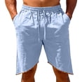 thumbnail image 1 of Besolor Men's Linen Shorts Drawstring Elastic Waist Lightweight Thin Breathable Casual Shorts with Pocket(Small,Light Blue), 1 of 7