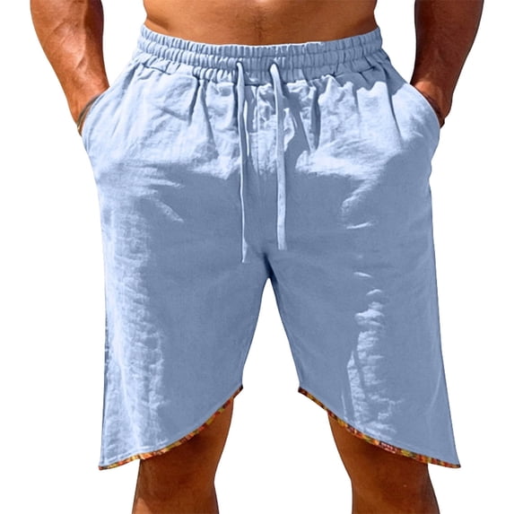 Besolor Men's Linen Shorts Drawstring Elastic Waist Lightweight Thin Breathable Casual Shorts with Pocket(Small,Light Blue)