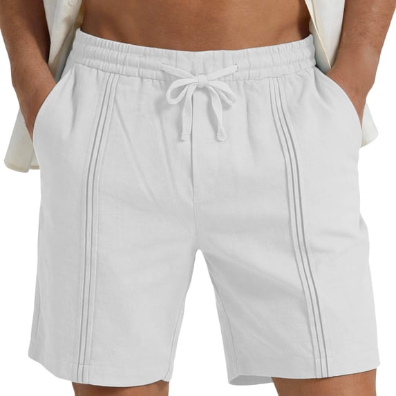 Besolor Men's Linen Shorts Wide Leg High Waist Elastic Drawstring Lightweight Casual Breathable Summer Shorts with Pockets(X-Large,White)