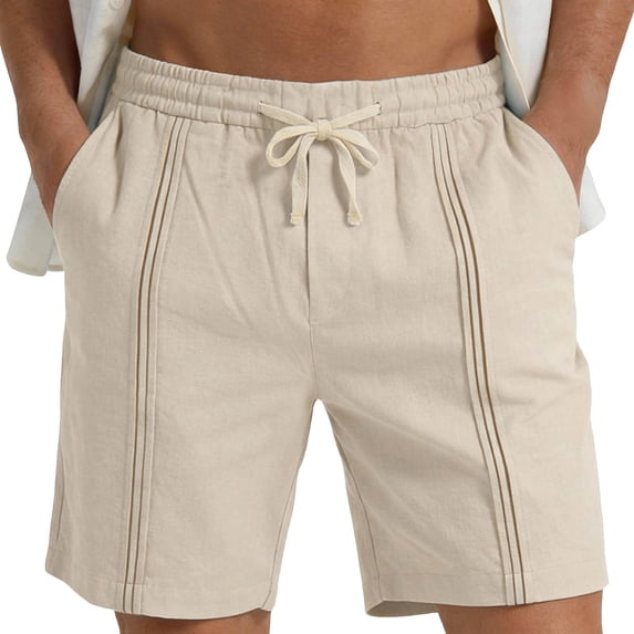 Besolor Men's Linen Shorts Wide Leg High Waist Elastic Drawstring Lightweight Casual Breathable Summer Shorts with Pockets(XX-Large,Khaki)