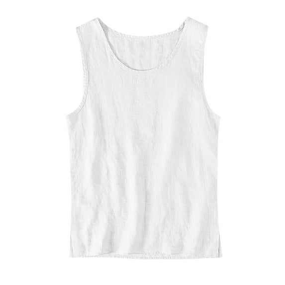Besolor Men's Linen Tank Tops Lightweight Round Neck Sleeveless Basic Tee Casual Loose Beach Shirts