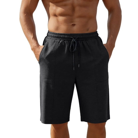 Besolor Men's Plus Size Shorts Knee Length Elastic Waisted Drawstring Casual Workout Running Shorts with Pocket(3X-Large,Black)