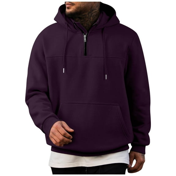 Besolor Men's Quarter Zip Hoodies Casual Loose Drawstring Long Sleeve Pullover Hooded Sweatshirts Fall Clothes