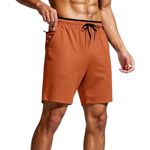Besolor Men's Running Shorts Elastic Drawstring Waisted Summer Lightweight Quick Dry Workout Shorts with Pocket(Large,Orange)