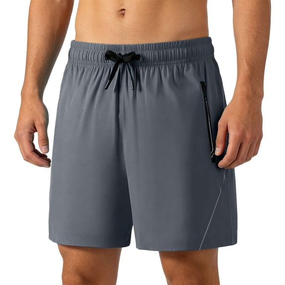 Besolor Men's Running Shorts Lightweight Casual Quick Dry High Waist Elastic Drawstring Wide Leg Workout Shorts with Zipper Pockets(Large,Gray)