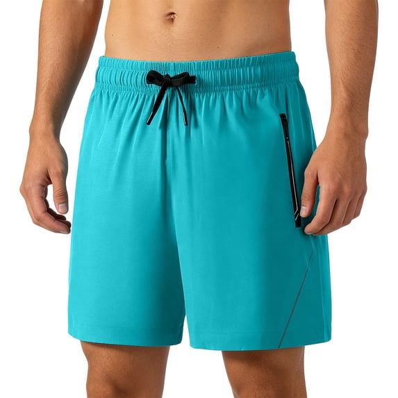 Besolor Men's Running Shorts Lightweight Casual Quick Dry High Waist Elastic Drawstring Wide Leg Workout Shorts with Zipper Pockets(X-Small,Sky Blue)