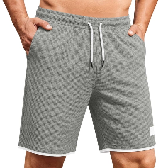 Besolor Men's Running Shorts Wide Leg Elastic Drawstring Waist Thin Breathable Summer Beach Casual Workout Shorts with Pocket(Small,Gray)
