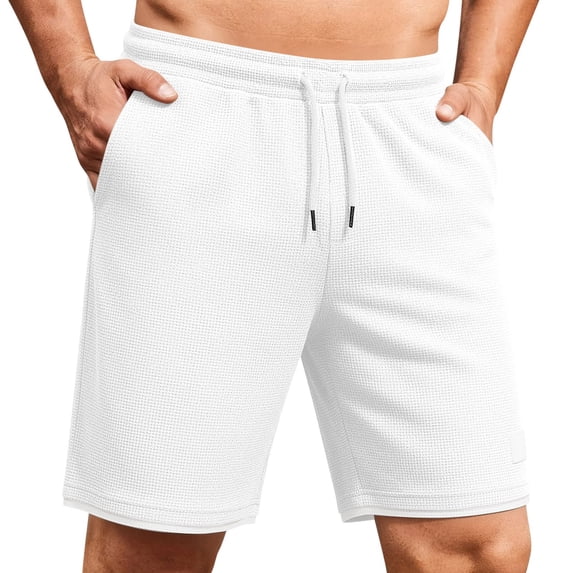 Besolor Men's Running Shorts Wide Leg Elastic Drawstring Waist Thin Breathable Summer Beach Casual Workout Shorts with Pocket(X-Large,White)