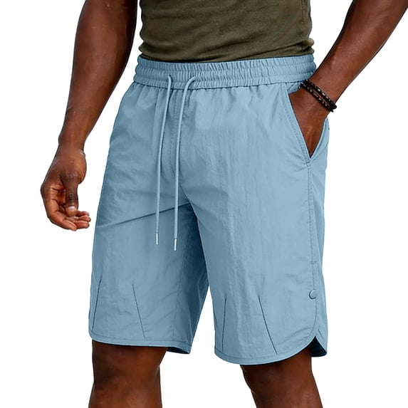 Besolor Men's Running Shorts Wide Leg Elastic Waisted Drawstring Lightweight Casual Workout Knee Length Shorts with Pocket(Large,Sky Blue)