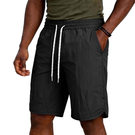 Besolor Men's Running Shorts Wide Leg Elastic Waisted Drawstring Lightweight Casual Workout Knee Length Shorts with Pocket(Small,Black)