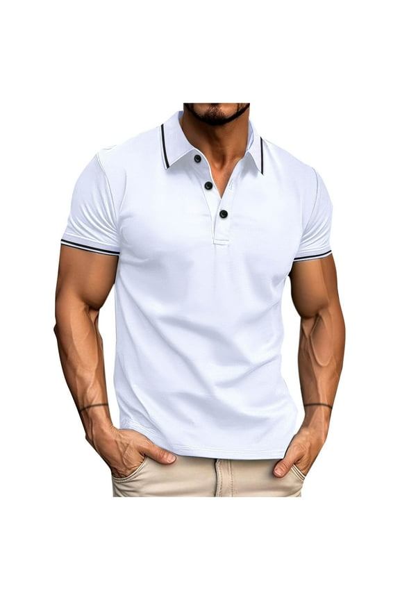 Men's Short Sleeve T-Shirt Classic Collared Crew Neck Button Casual Summer Pullover Basic Tees Shirt
