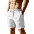 thumbnail image 1 of Besolor Men's Shorts Cotton Linen Wide Leg Elastic Waisted Lightweight Breathable Thin Casual Summer Shorts with Pockets(X-Large,White), 1 of 6