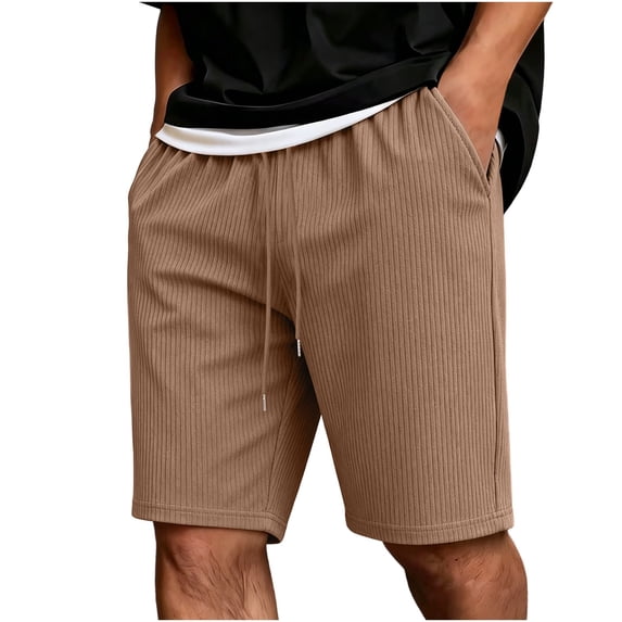 Besolor Men's Shorts Summer Casual Knee Length Elastic Waisted Drawstring Loose Workout Half Pants with Pockets(Small,Khaki)