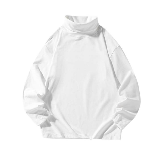 Besolor Men's Turtleneck Fall Winter Undershirt Casual Loose Fitted Long Sleeve Basic Shirts Plus Size Pullover Tops White