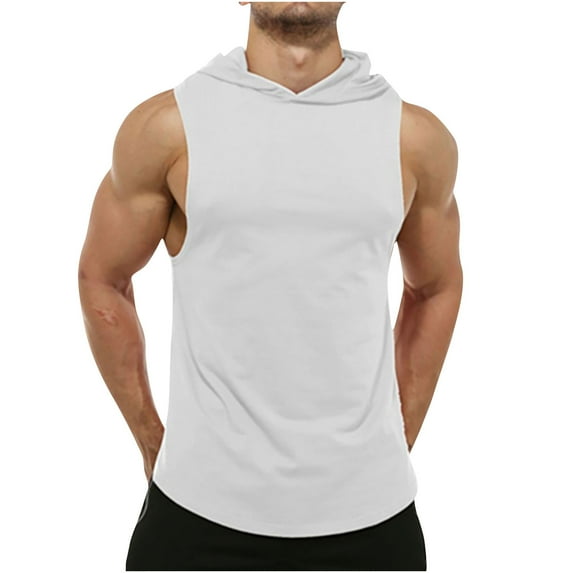Besolor Men's Workout Hooded Tank Tops Sleeveless Gym Hoodies Summer Bodybuilding Muscle Cut off Shirts