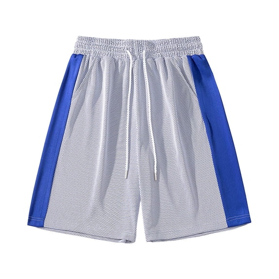 Besolor Men's Workout Shorts Summer Breathable Color Block Drawstring Elastic Waist Casual Athletic Running Shorts(X-Large,White)
