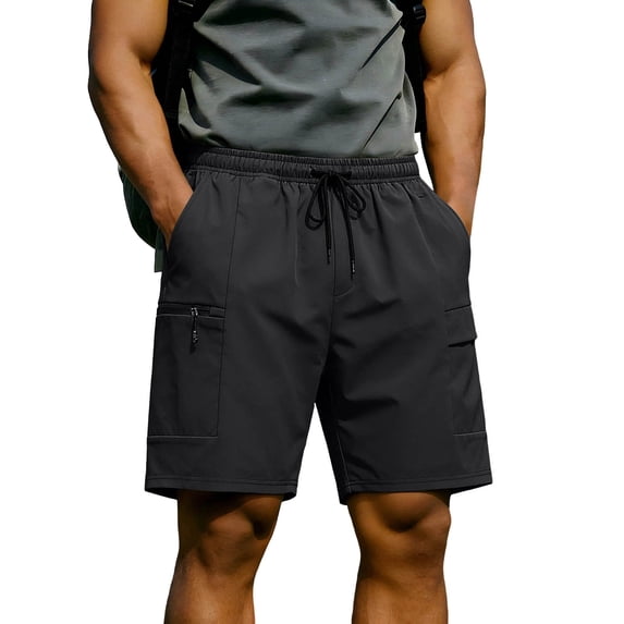 Besolor Men's Workout Shorts Wide Leg High Waist Elastic Drawstring Lightweight Casual Fitness Training Shorts with Multi Pockets(Medium,Black)