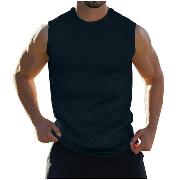 Besolor Men's Workout Tank Tops Summer Sleeveless Ribbed Knit T Shirt Casual Muscle Gym Fitness Tees
