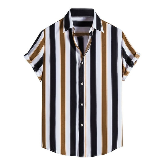 Besolor Mens Button down Shirts Stripe Lapel Short Sleeve Tops Casual Summer Beach Vacation Tees