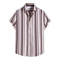 thumbnail image 1 of Besolor Mens Button down Shirts Stripe Lapel Short Sleeve Tops Casual Summer Beach Vacation Tees, 1 of 6