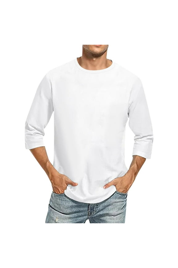 Mens 3/4 Sleeve Shirts Big and Talll Summer Crewneck Basic Tees Casual Workout Athletic Gym Tops