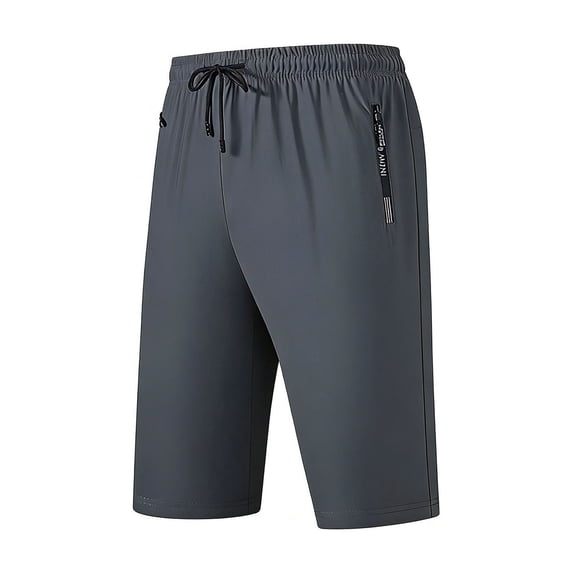 Besolor Mens Athletic Shorts Knee Length Lightweight Quick Dry Running Workout Drawstring Elastic Waist Shorts with Zipper Pockets(X-Large,Gray)