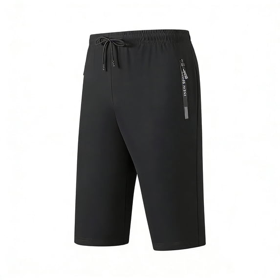 Besolor Mens Athletic Shorts Knee Length Lightweight Quick Dry Running Workout Drawstring Elastic Waist Shorts with Zipper Pockets(X-Small,Black)