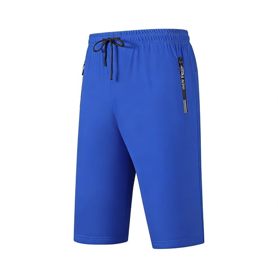 Besolor Mens Athletic Shorts Knee Length Lightweight Quick Dry Running Workout Drawstring Elastic Waist Shorts with Zipper Pockets(XX-Large,Blue)