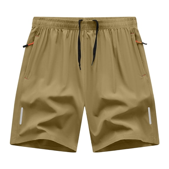 Besolor Mens Athletic Shorts Summer Lightweight Quick Dry Workout Running Drawstring Elastic Waist Wide Leg Shorts with Zipper Pocket(XX-Large,Khaki1)