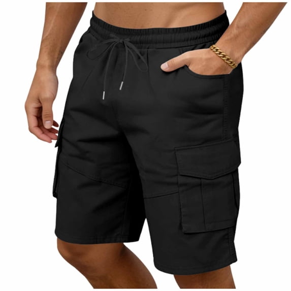 Besolor Mens Cargo Shorts Drawstring Elastic Waist Wide Leg Loose Outdoor Athletic Hiking Short with Pockets(X-Large,Black)