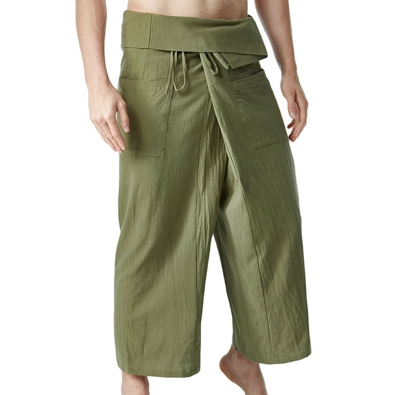 Besolor Mens Casual Cropped Pants Elastic High Waist Drawstring