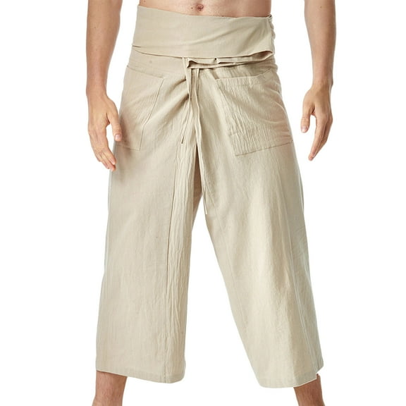 Besolor Mens Casual Cropped Pants Elastic High Waist Drawstring Wide Leg Pants Baggy Solid Color Lounge Trouser with Pockets