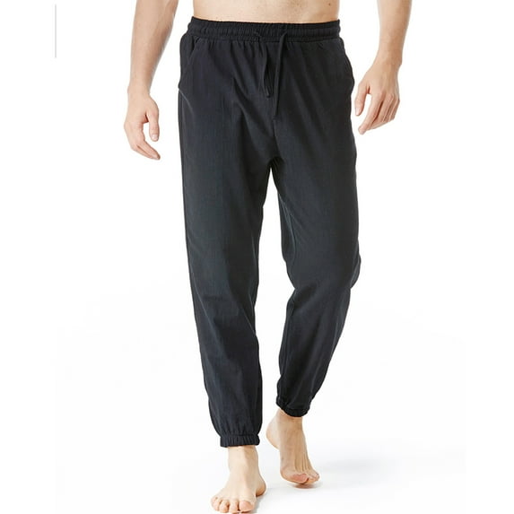 Besolor Mens Casual Pants Elastic Waist Drawstring Straight Leg Pants Comfy Solid Color Lounge Trouser with Pockets