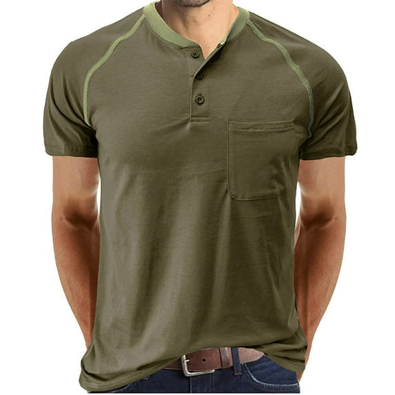 Besolor Mens Short Sleeve Golf Tops Crew Neck Button Summer Shirts Casual Solid Color Classic Tee Blouse