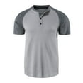 thumbnail image 1 of Besolor Mens Short Sleeve Shirts Summer Classic Knitted Crewneck Button Color Block Tops Workout Athletic Tees, 1 of 7