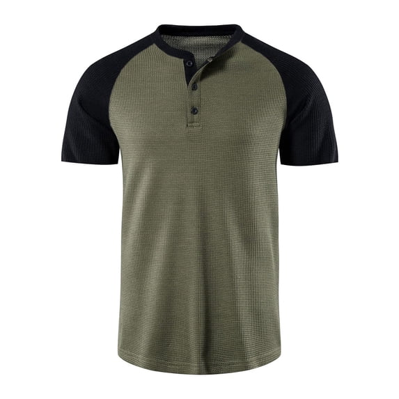 Besolor Mens Short Sleeve Shirts Summer Classic Knitted Crewneck Button Color Block Tops Workout Athletic Tees