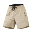 thumbnail image 1 of Besolor Mens Shorts Summer Travel Casual Loose Quick Dry Workout Running Drawstring Elastic Waist Wide Leg Shorts with Zipper Pockets(X-Small,Beige), 1 of 5