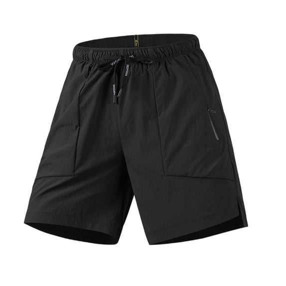 Besolor Mens Shorts Summer Travel Casual Loose Quick Dry Workout Running Drawstring Elastic Waist Wide Leg Shorts with Zipper Pockets(XX-Large,Black)