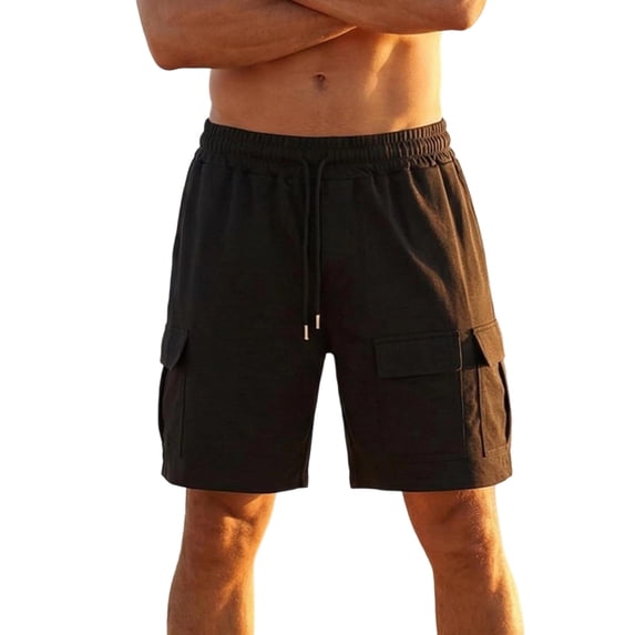 Besolor Mens Shorts Wide Leg Elastic Waist Drawstring Summer Lightweight Breathable Outdoor Beach Running Shorts with Pocket(Small,Black)