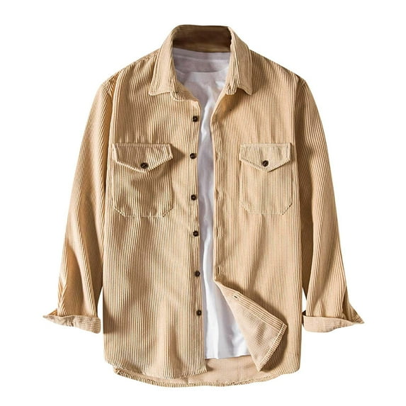 Besolor Mens Spring Fall Corduroy Shirt Jacket Casual Lapel Button down Long Sleeve Plus Size Blouse Tops with Pockets