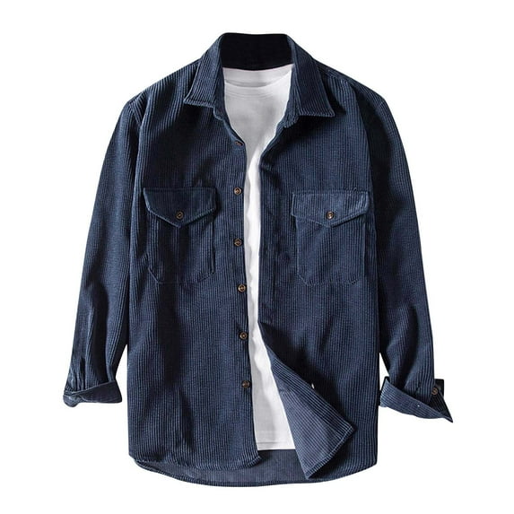 Besolor Mens Spring Fall Corduroy Shirt Jacket Casual Lapel Button down Long Sleeve Plus Size Blouse Tops with Pockets