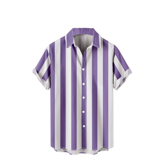 Besolor Mens Summer Button down Shirts Stripe Collared Short Sleeve Tops Big and Tall Beach Vacation Shirts