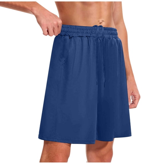 Besolor Mens Summer Running Shorts Wide Leg Elastic Drawstring Waisted Lightweight Thin Casual Workout Knee Length Shorts with Pockets(Large,Dark Blue)