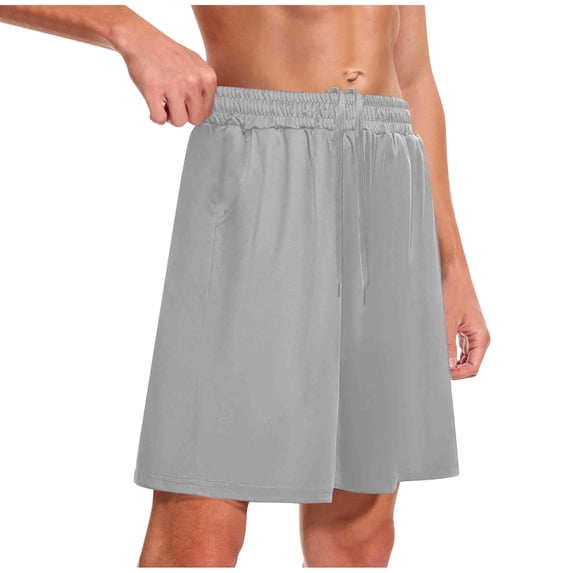 Besolor Mens Summer Running Shorts Wide Leg Elastic Drawstring Waisted Lightweight Thin Casual Workout Knee Length Shorts with Pockets(Medium,Gray)