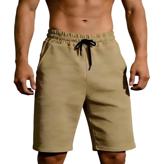 Besolor Mens Summer Shorts Knee Length Elastic Waisted Drawstring Casual Loose Workout Running Shorts with Pockets(Large,Khaki)