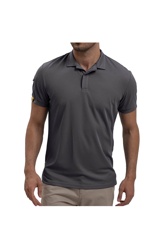 Mens Summer T-Shirt Collared Short Sleeve Button up Basic Tees Solid Color Workout Sports Athletic Tops